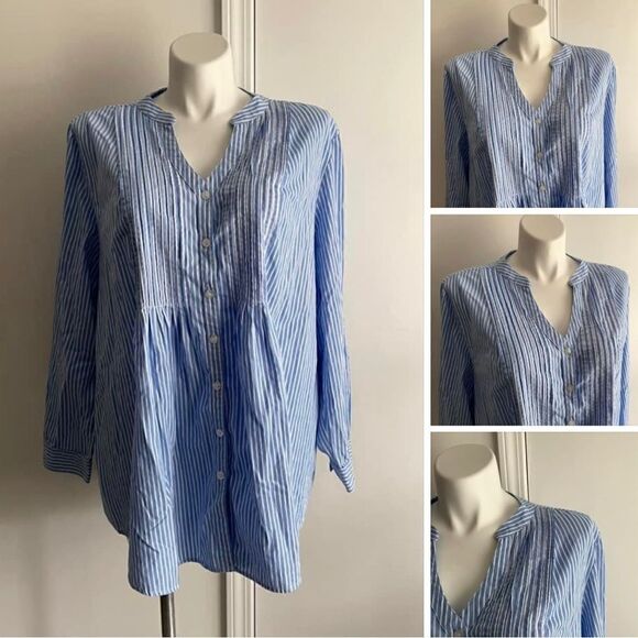 Blue and White Striped Blouse, Size 2X (26/28) Woman Within - Picture 1 of 8